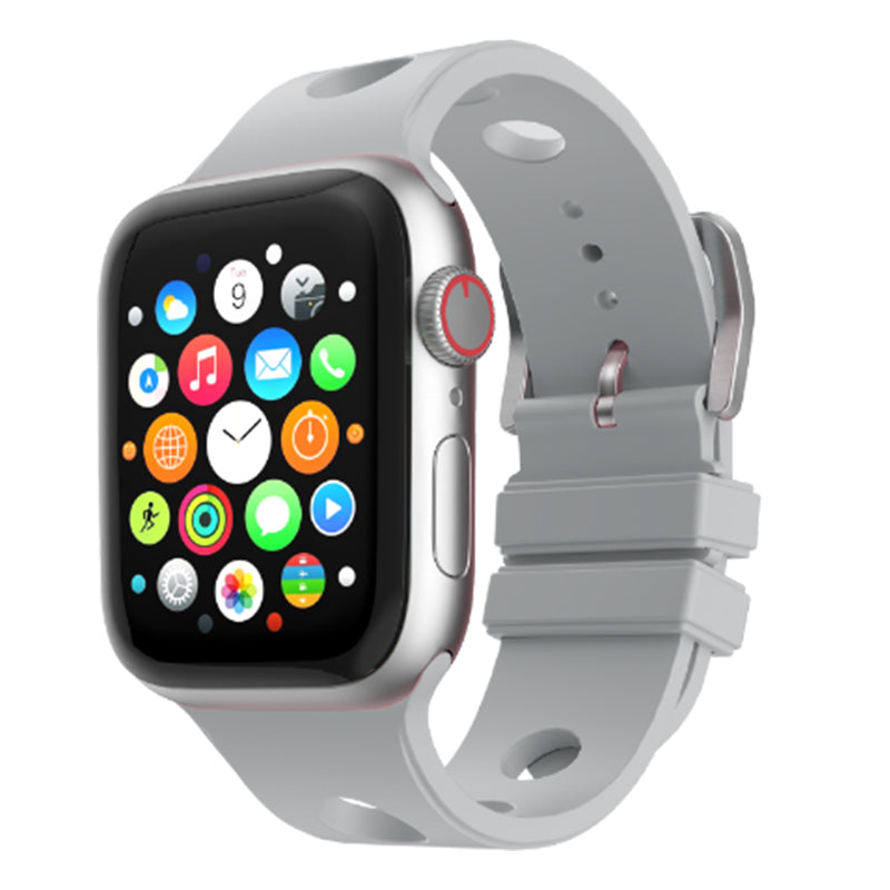 Apple Watch 7 41mm Delikli Tasarım Zore KRD-147 Silikon Kordon Gri