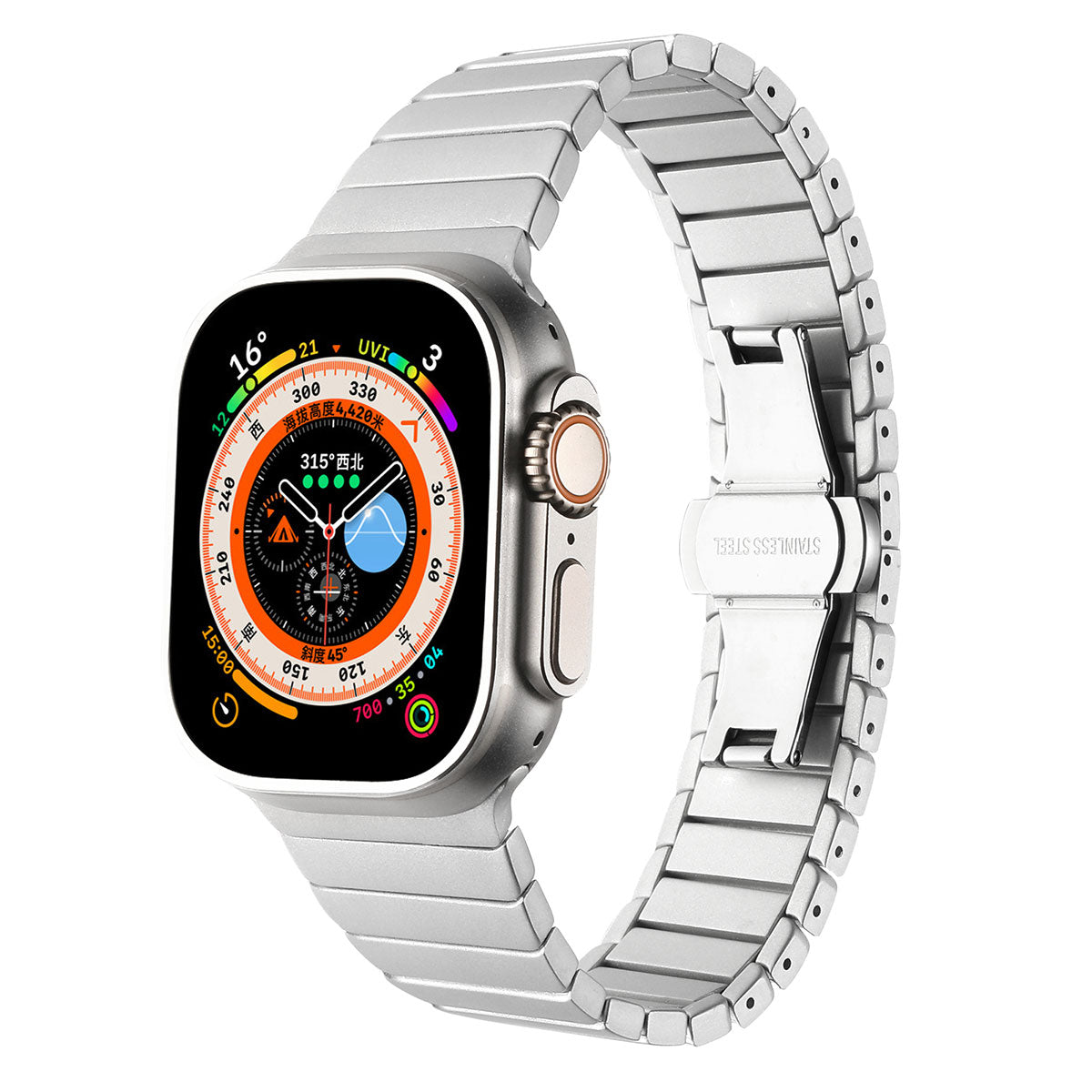 Apple Watch 7 41mm Kordon KRD-79 Metal Strap Kayış Gri