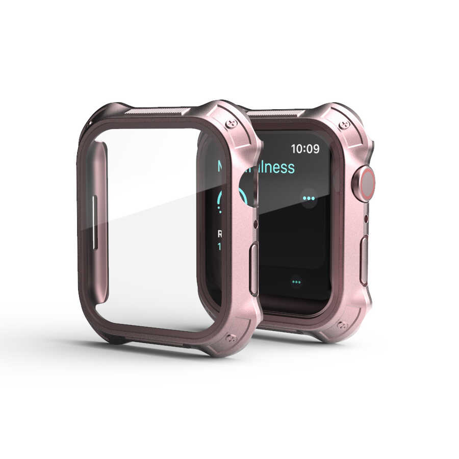 Apple Watch 7 41mm Tank Zırh Kasa ve Ekran Koruyucu Zore Watch Gard 10 Rose Gold