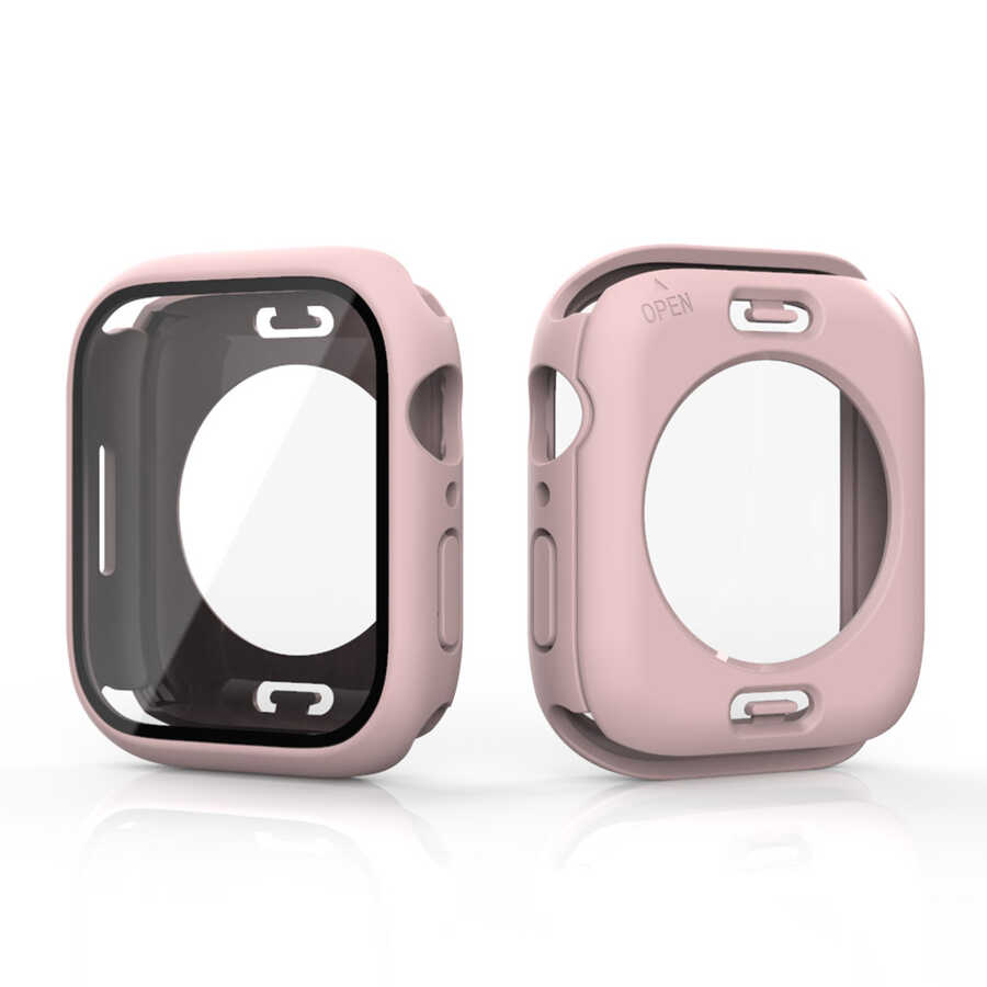 Apple Watch 7 45mm 360 Derece Korumalı Kasa ve Ekran Koruyucu Zore Watch Gard 12 Pembe