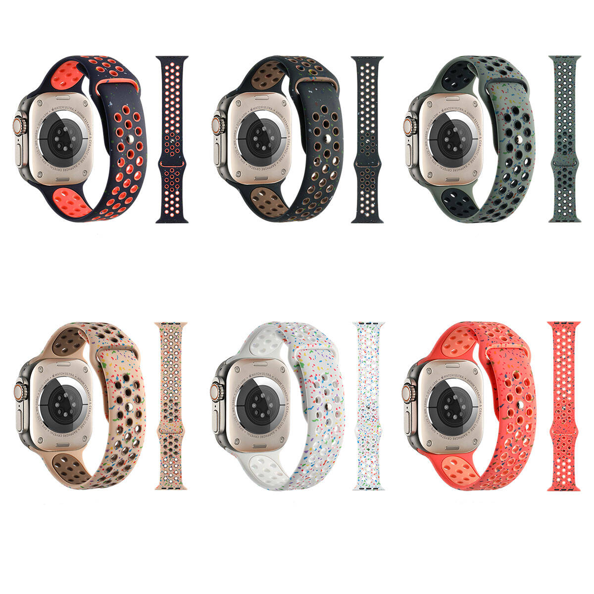 Apple Watch 7 45mm Kordon Yeni Seri 2023 KRD-02 Silikon Strap Kayış Krem