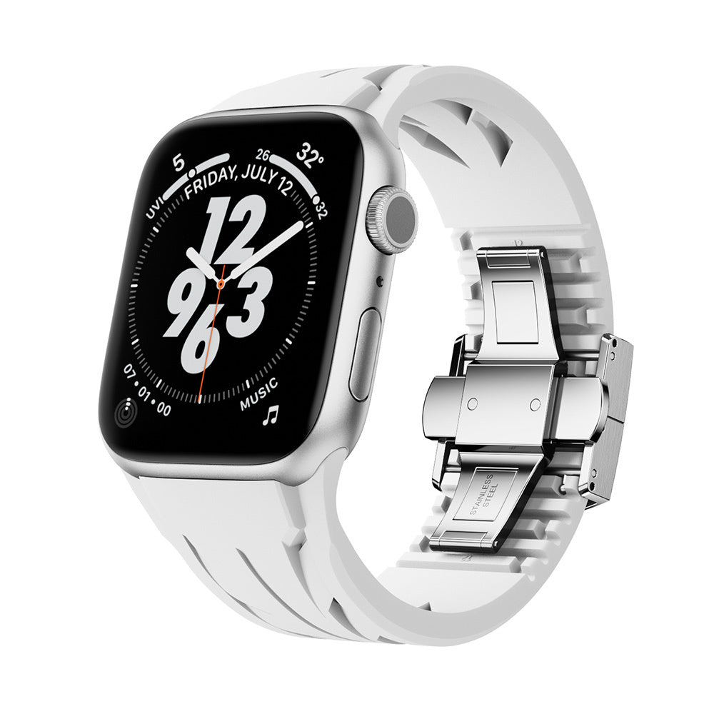 Apple Watch 7 45mm KRD-127 Metal Tokalı Silikon Kordon Kırmızı