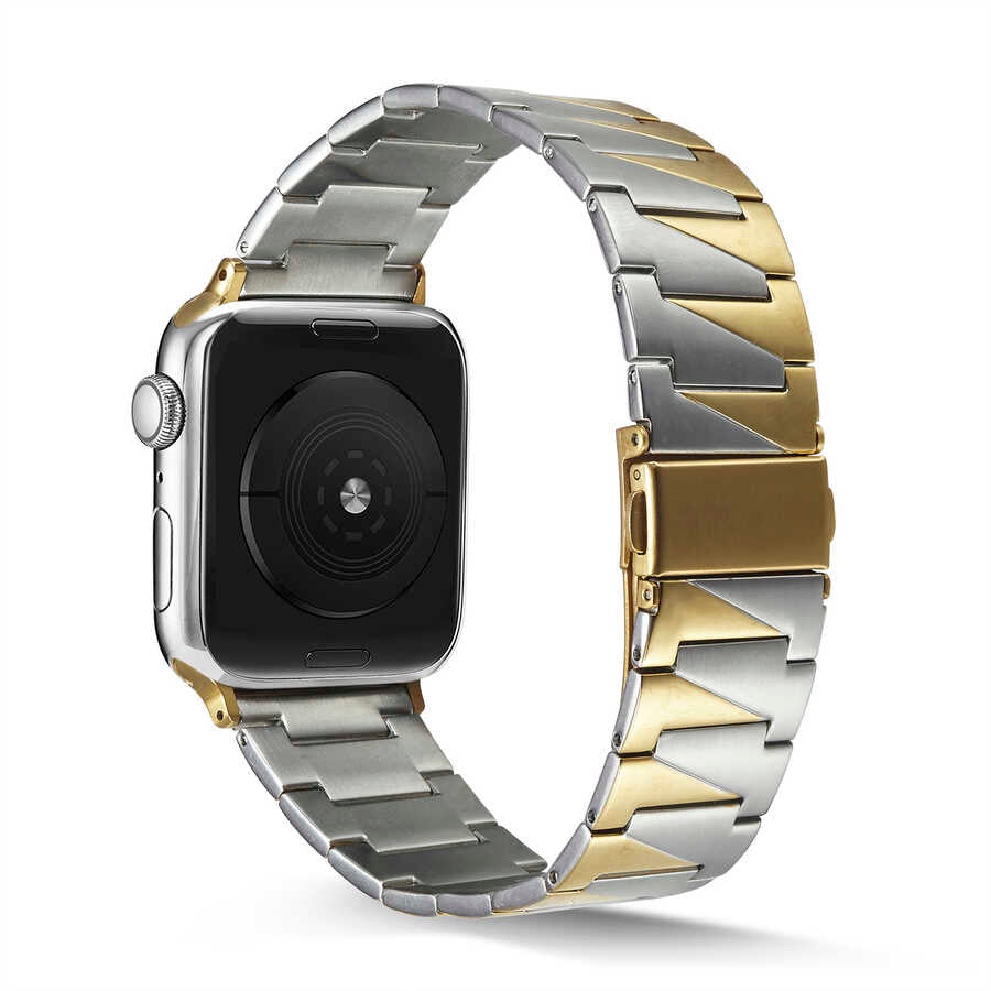 Apple Watch 7 45mm KRD-48 Metal Kordon Gümüş-Rosegold