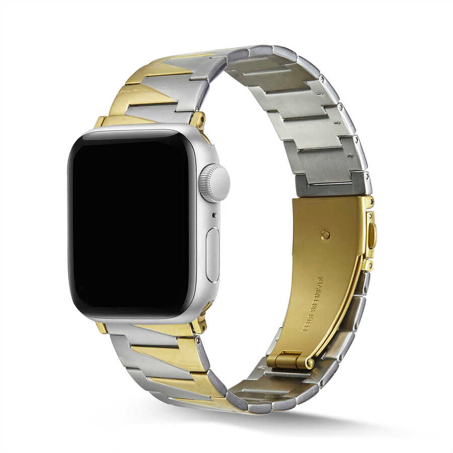 Apple Watch 7 45mm KRD-48 Metal Kordon Gümüş-Rosegold