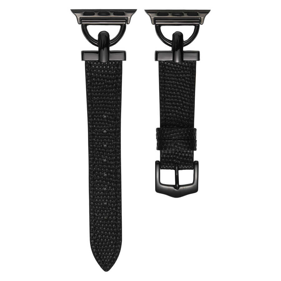 Apple Watch 7 45mm KRD-53 Deri Kordon Siyah-Gümüş