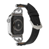 Apple Watch 7 45mm KRD-53 Deri Kordon Siyah-Gold