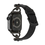 Apple Watch 7 45mm KRD-53 Deri Kordon Siyah-Gold