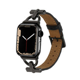 Apple Watch 7 45mm KRD-53 Deri Kordon Siyah-Gümüş