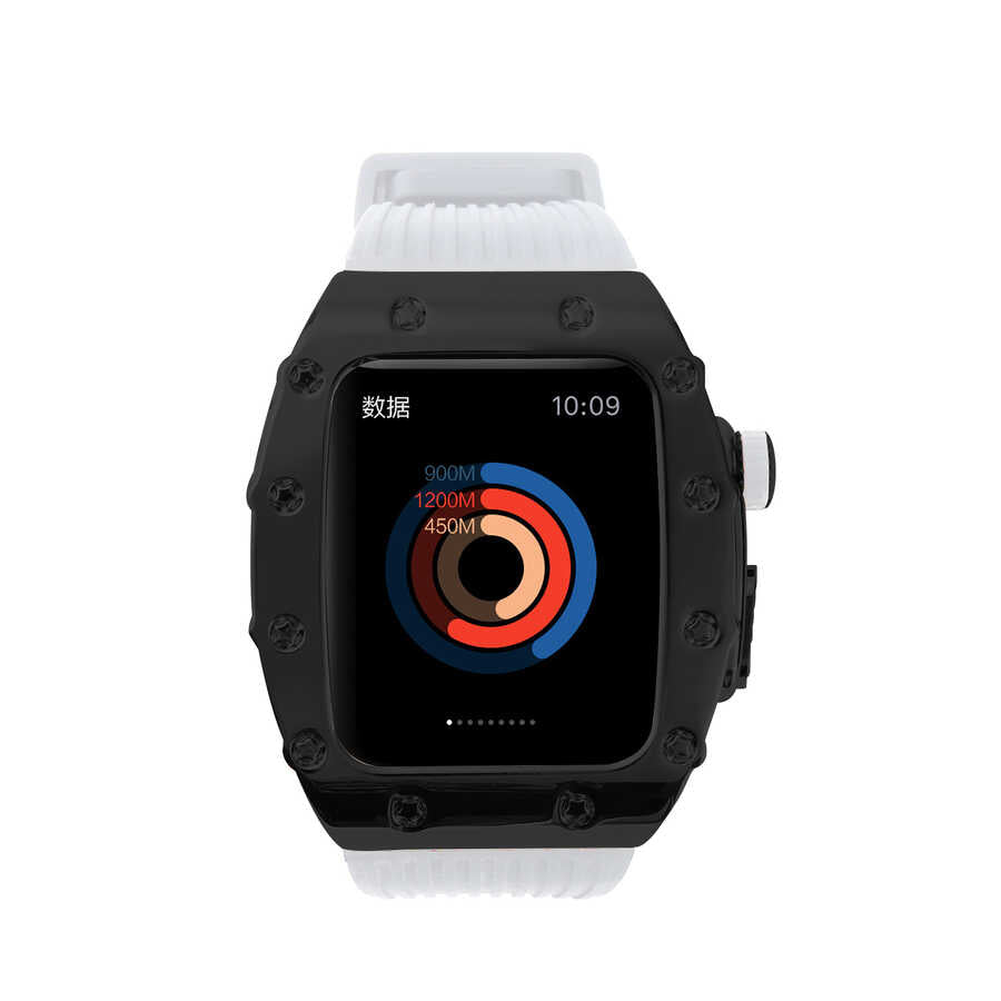 Apple Watch 7 45mm KRD-65 Kordon Beyaz-Siyah