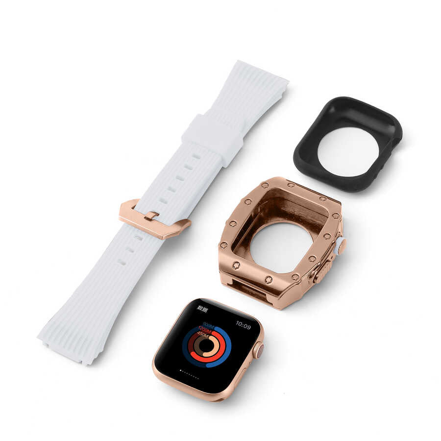 Apple Watch 7 45mm KRD-65 Kordon Beyaz-Siyah