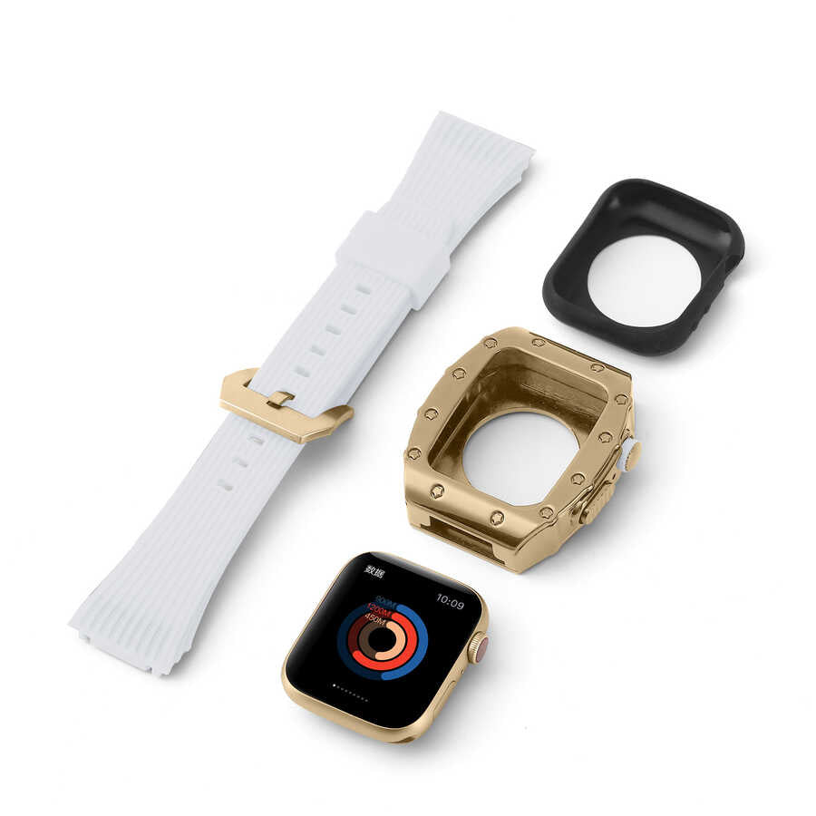 Apple Watch 7 45mm KRD-65 Kordon Beyaz-Siyah