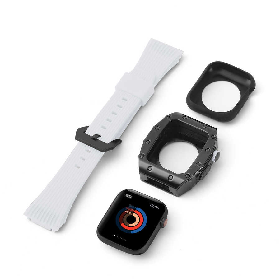 Apple Watch 7 45mm KRD-65 Kordon Beyaz-Siyah