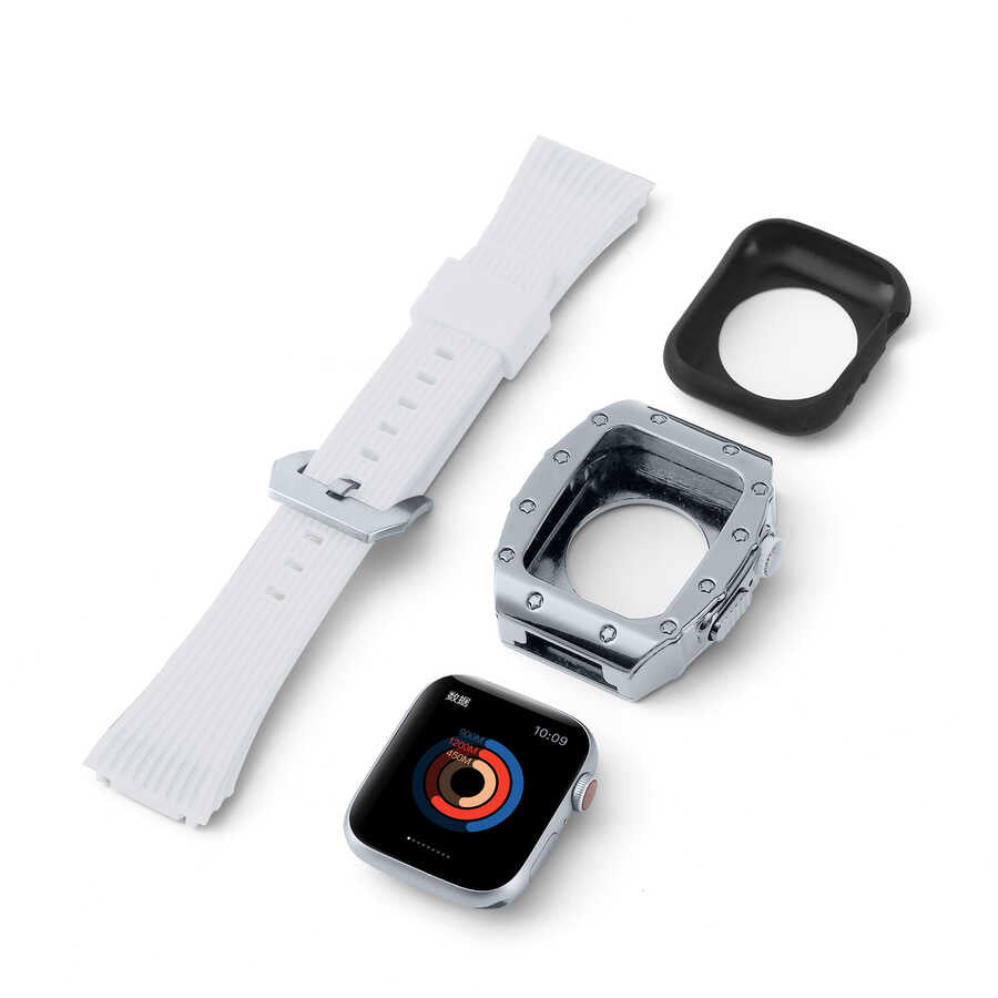 Apple Watch 7 45mm KRD-65 Kordon Beyaz-Siyah