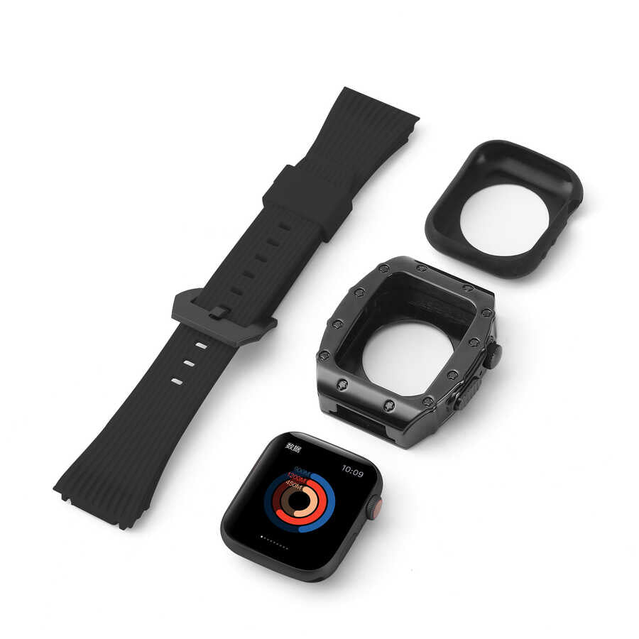 Apple Watch 7 45mm KRD-65 Kordon Beyaz-Siyah