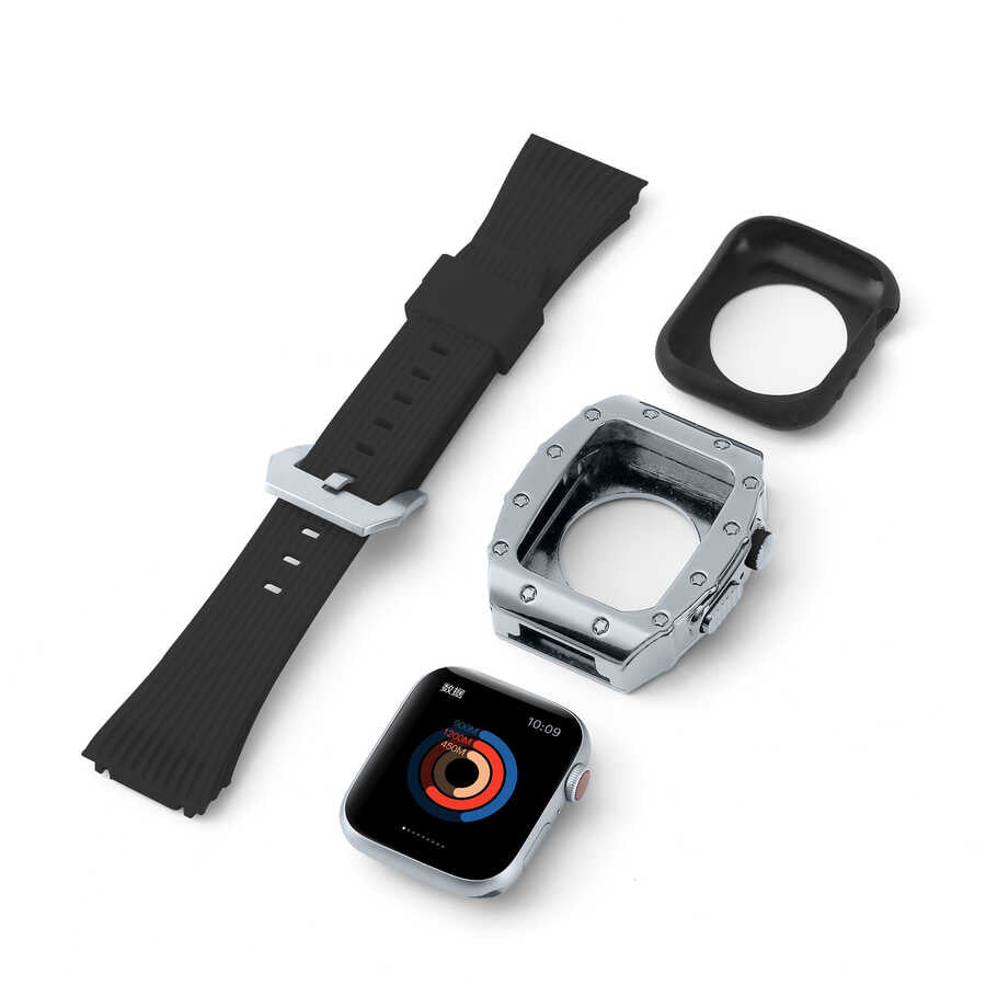 Apple Watch 7 45mm KRD-65 Kordon Beyaz-Siyah