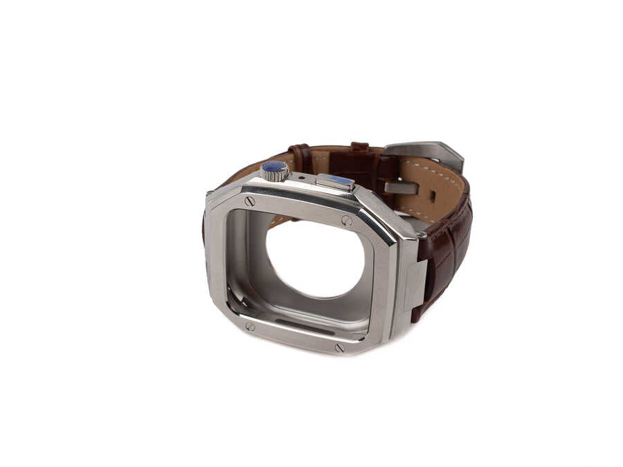 Apple Watch 7 45mm KRD-67 Kordon Kahverengi-Gümüş