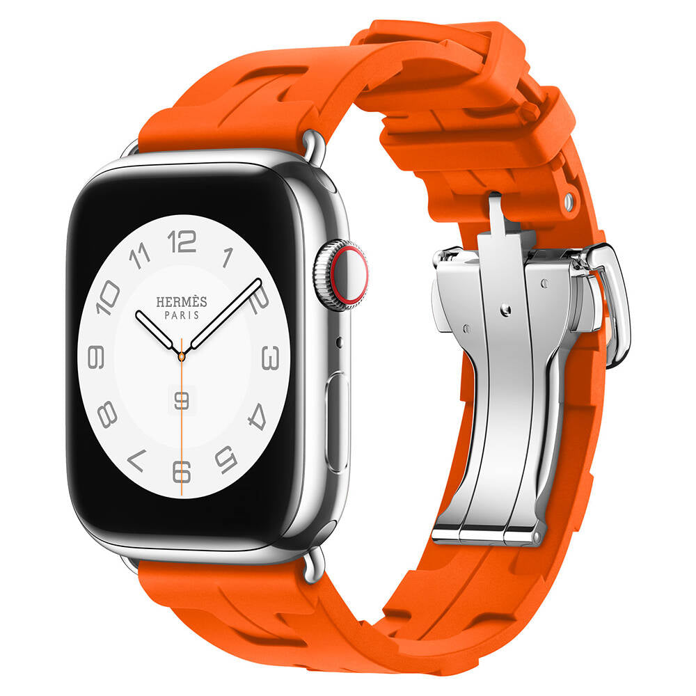 Apple Watch 7 45mm Spor Görünümlü Zore KRD-94 Silikon Kordon Turuncu