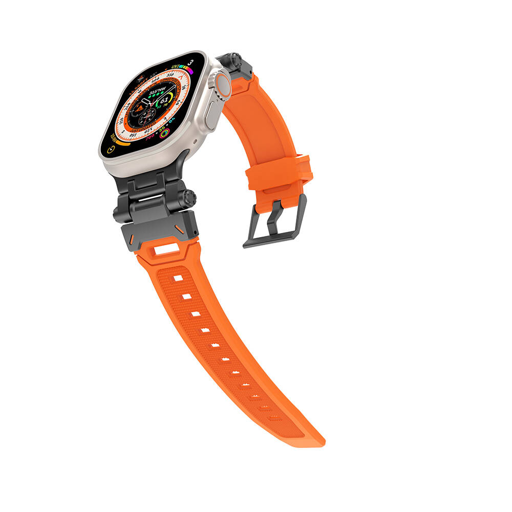 Apple Watch 7 45mm Zore KRD-108 Metal Başlıklı Silikon Kordon Starlight-Mavi