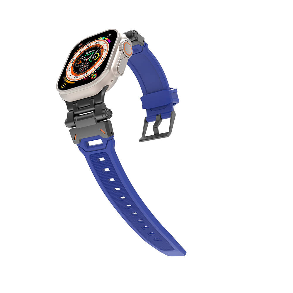 Apple Watch 7 45mm Zore KRD-108 Metal Başlıklı Silikon Kordon Starlight-Mavi