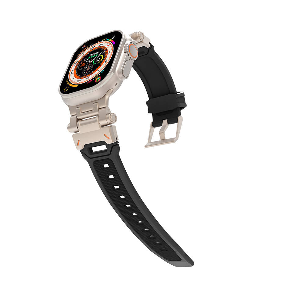 Apple Watch 7 45mm Zore KRD-108 Metal Başlıklı Silikon Kordon Starlight-Mavi