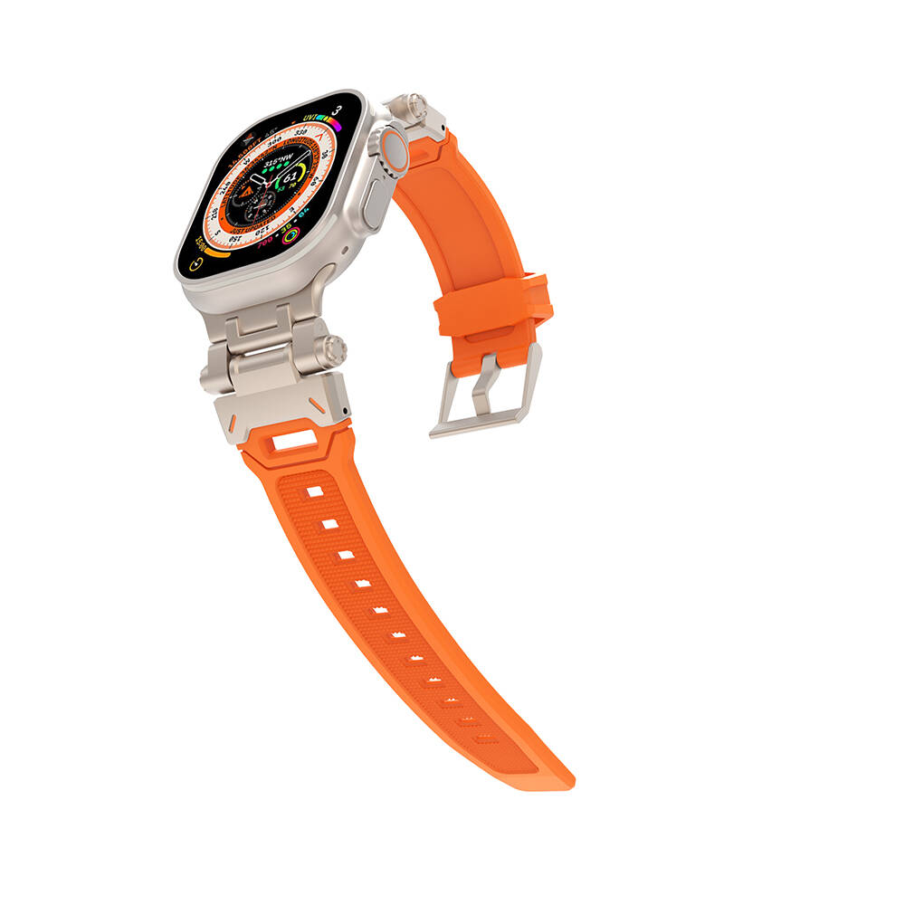 Apple Watch 7 45mm Zore KRD-108 Metal Başlıklı Silikon Kordon Starlight-Mavi