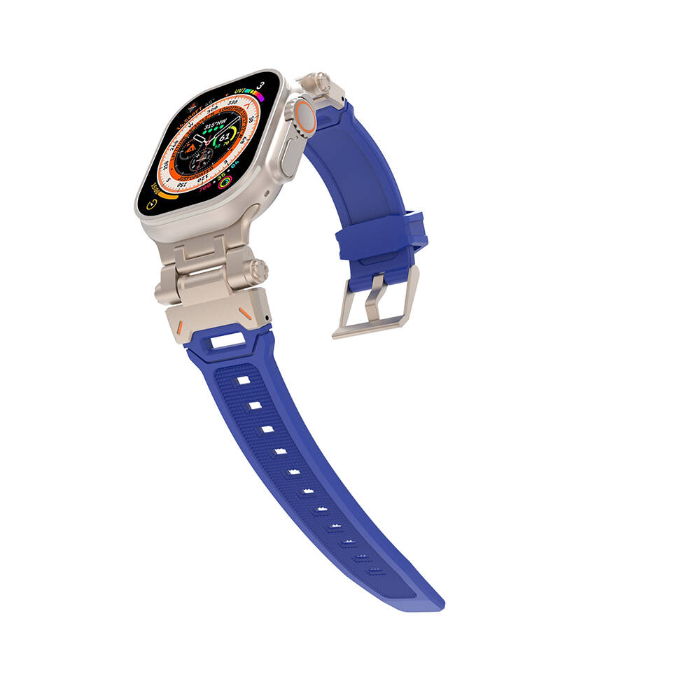 Apple Watch 7 45mm Zore KRD-108 Metal Başlıklı Silikon Kordon Starlight-Mavi