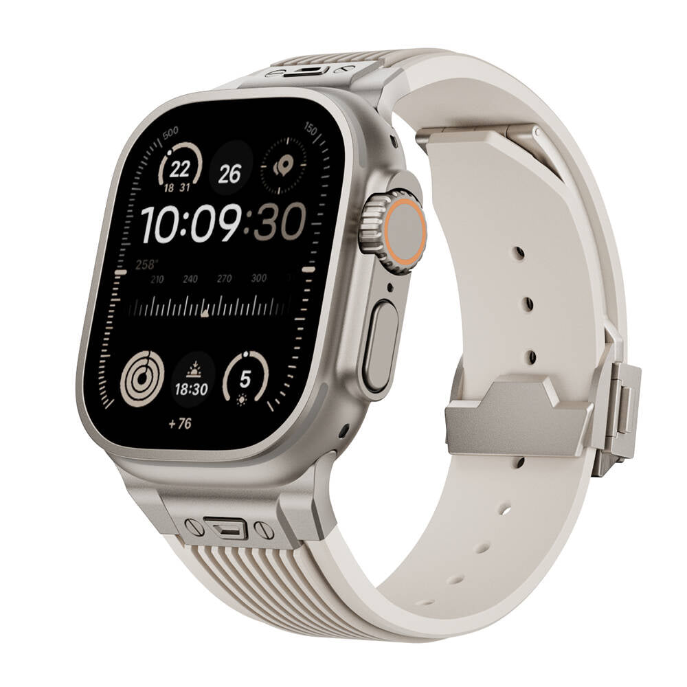 Apple Watch 7 45mm Zore KRD-113 Spor Görünümlü Silikon Kordon Beyaz