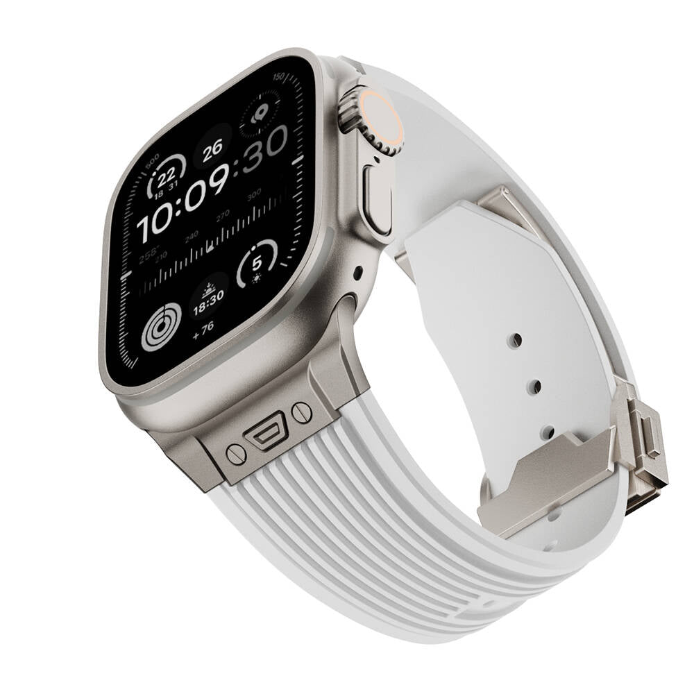 Apple Watch 7 45mm Zore KRD-113 Spor Görünümlü Silikon Kordon Beyaz