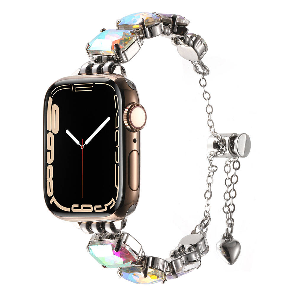 Apple Watch 7 45mm Zore KRD-115 Renkli Taş Tasarımlı Kordon Lila