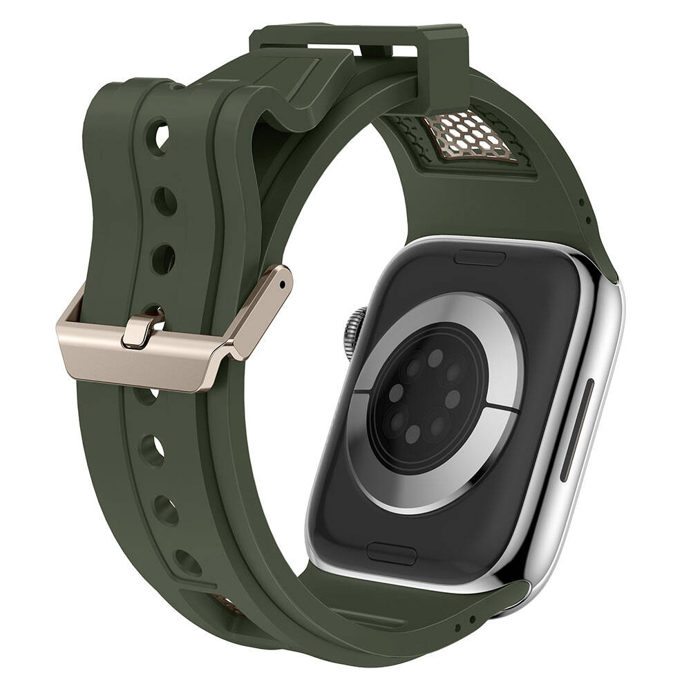 Apple Watch 7 45mm Zore KRD-117 Hava Alabilen Delikli Metal Süslemeli Desenli Silikon Kordon Titanyum-Turuncu