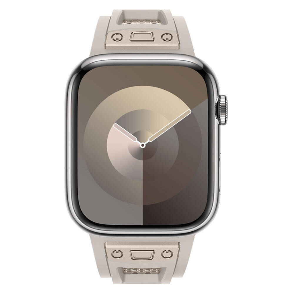 Apple Watch 7 45mm Zore KRD-117 Hava Alabilen Delikli Metal Süslemeli Desenli Silikon Kordon Titanyum-Yeşil
