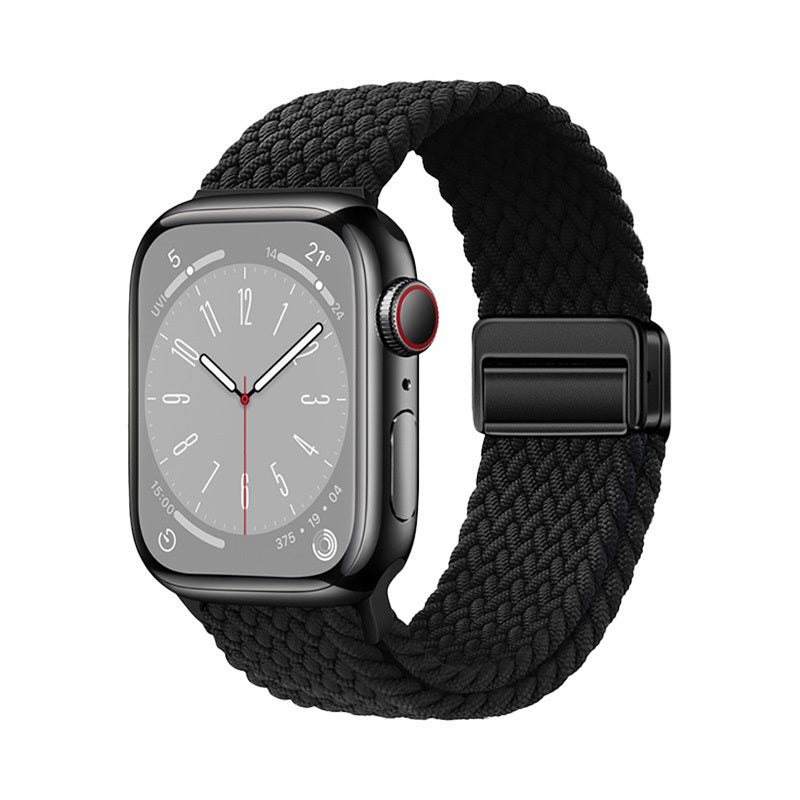 Apple Watch 7 45mm Zore KRD-134 Örgü Tasarımlı Hasır Kordon Strap Kayış Siyah