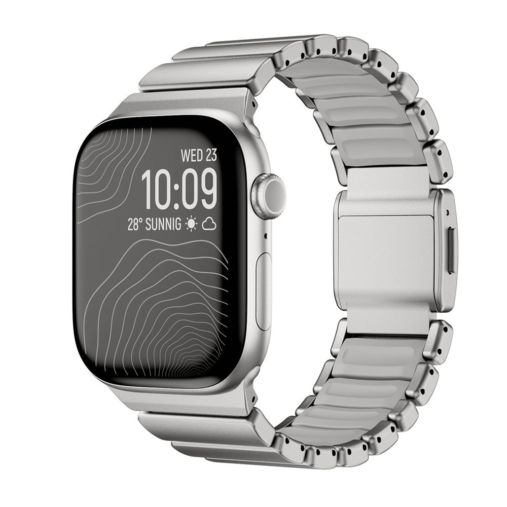 Apple Watch 7 45mm KRD-151 Metal Silikon Kordon Gümüş-Turuncu