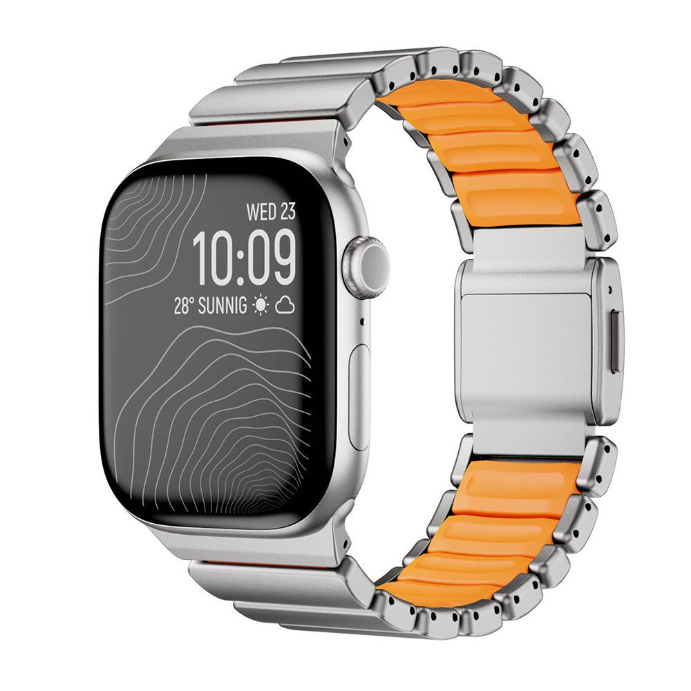 Apple Watch 7 45mm KRD-151 Metal Silikon Kordon Gümüş-Turuncu
