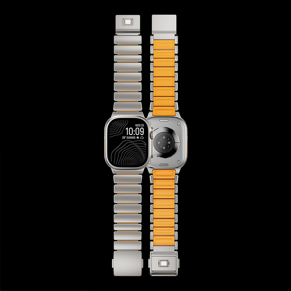 Apple Watch 7 45mm Zore KRD-152 Titanyum Silikon Kordon Siyah-Turuncu