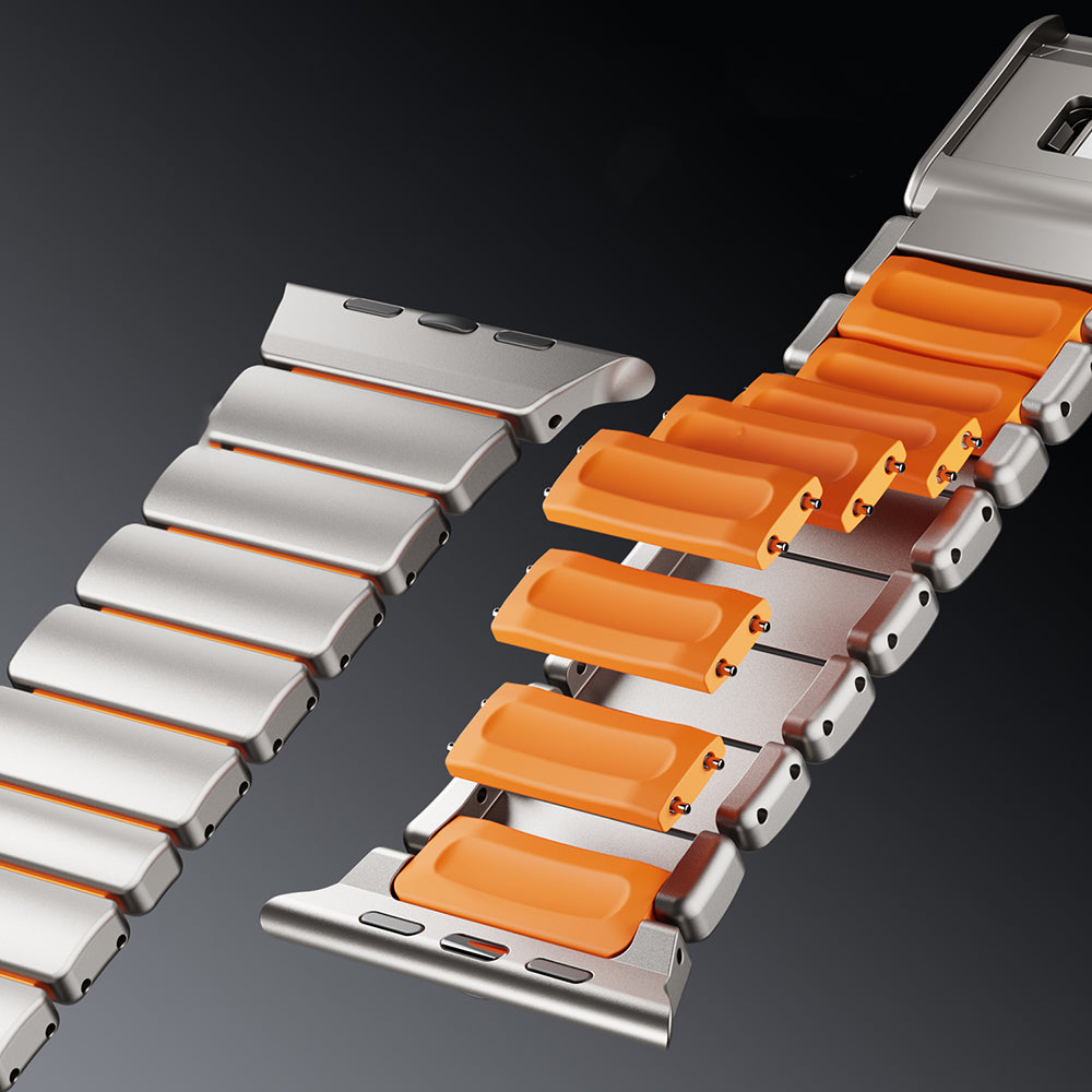 Apple Watch 7 45mm Zore KRD-152 Titanyum Silikon Kordon Siyah-Yeşil