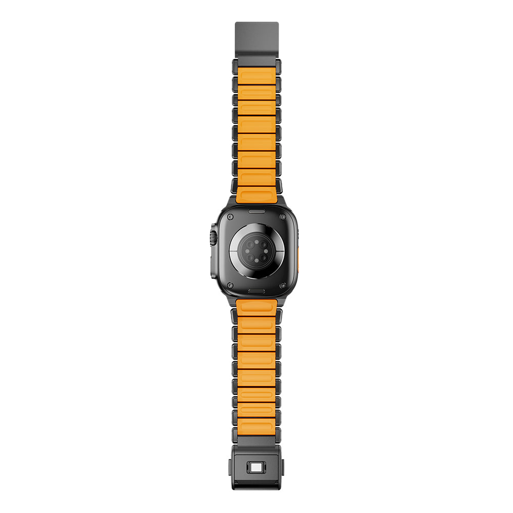 Apple Watch 7 45mm Zore KRD-152 Titanyum Silikon Kordon Siyah-Turuncu
