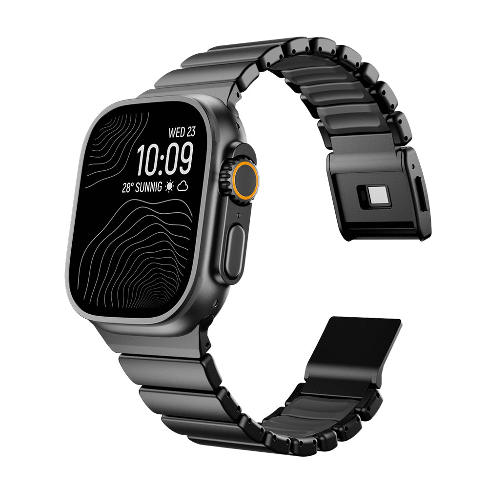 Apple Watch 7 45mm Zore KRD-152 Titanyum Silikon Kordon Siyah-Turuncu