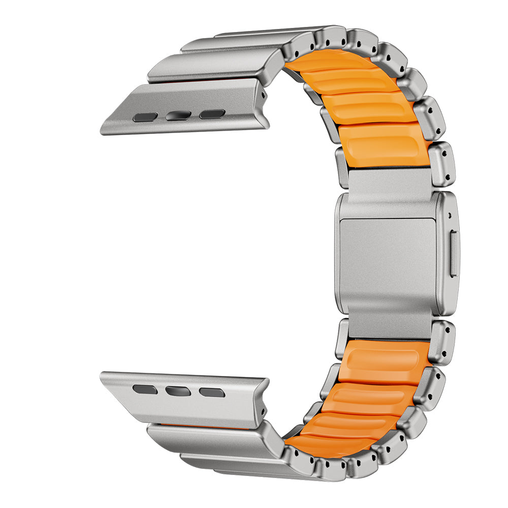 Apple Watch 7 45mm Zore KRD-152 Titanyum Silikon Kordon Siyah-Turuncu