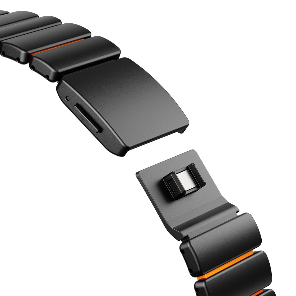 Apple Watch 7 45mm Zore KRD-152 Titanyum Silikon Kordon Siyah-Turuncu