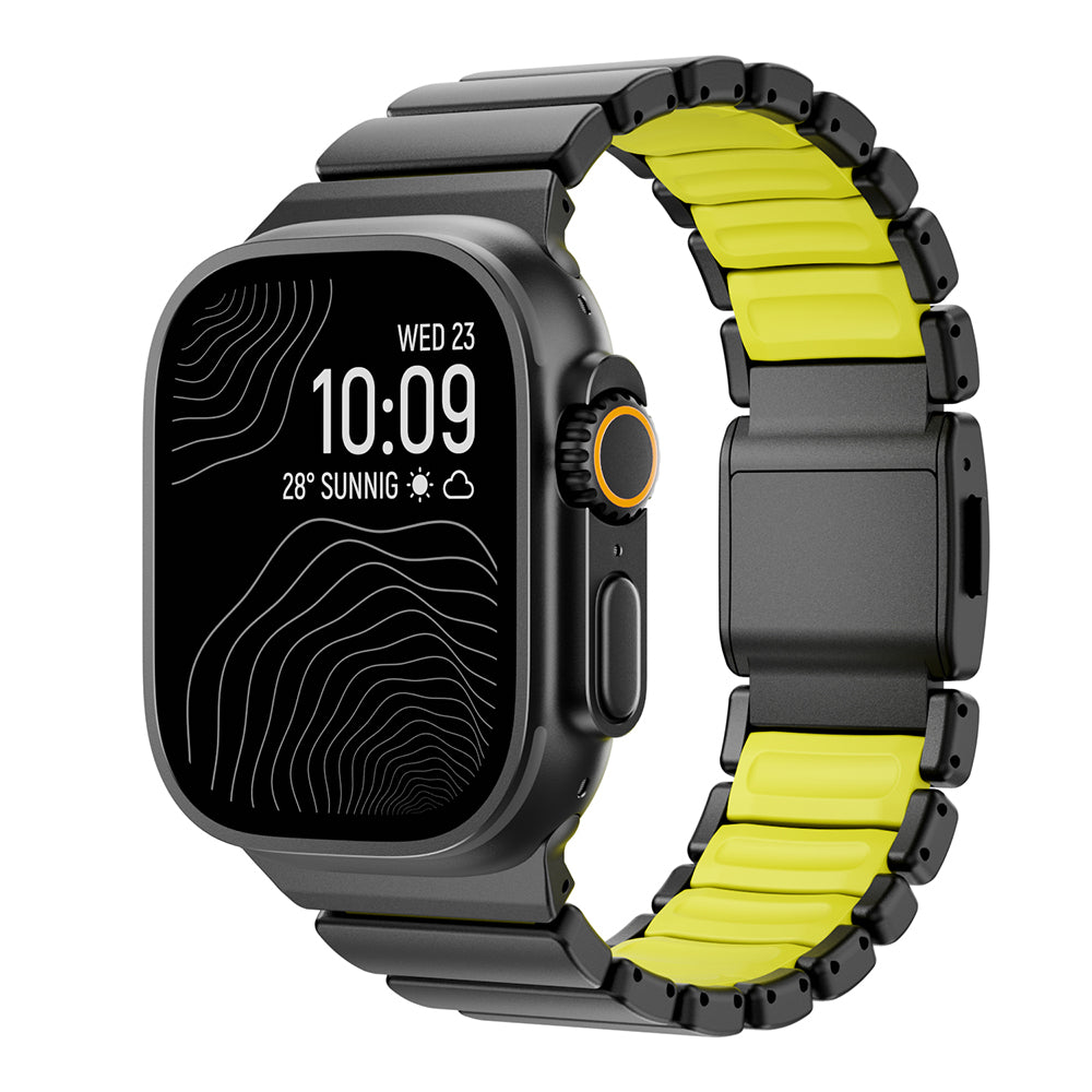 Apple Watch 7 45mm Zore KRD-152 Titanyum Silikon Kordon Siyah-Turuncu