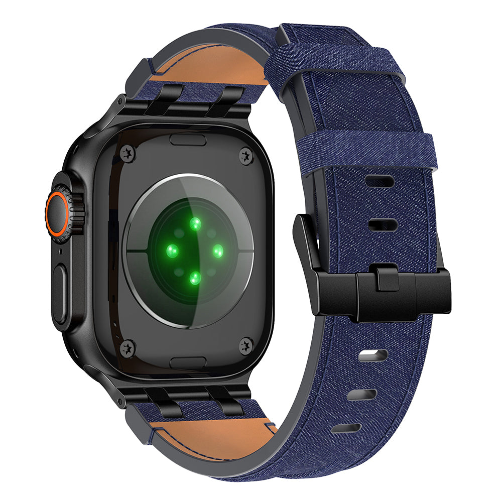 Apple Watch 7 45mm KRD-153 Kot Kumaş Tasarımlı Kordon Gümüş-Mavi
