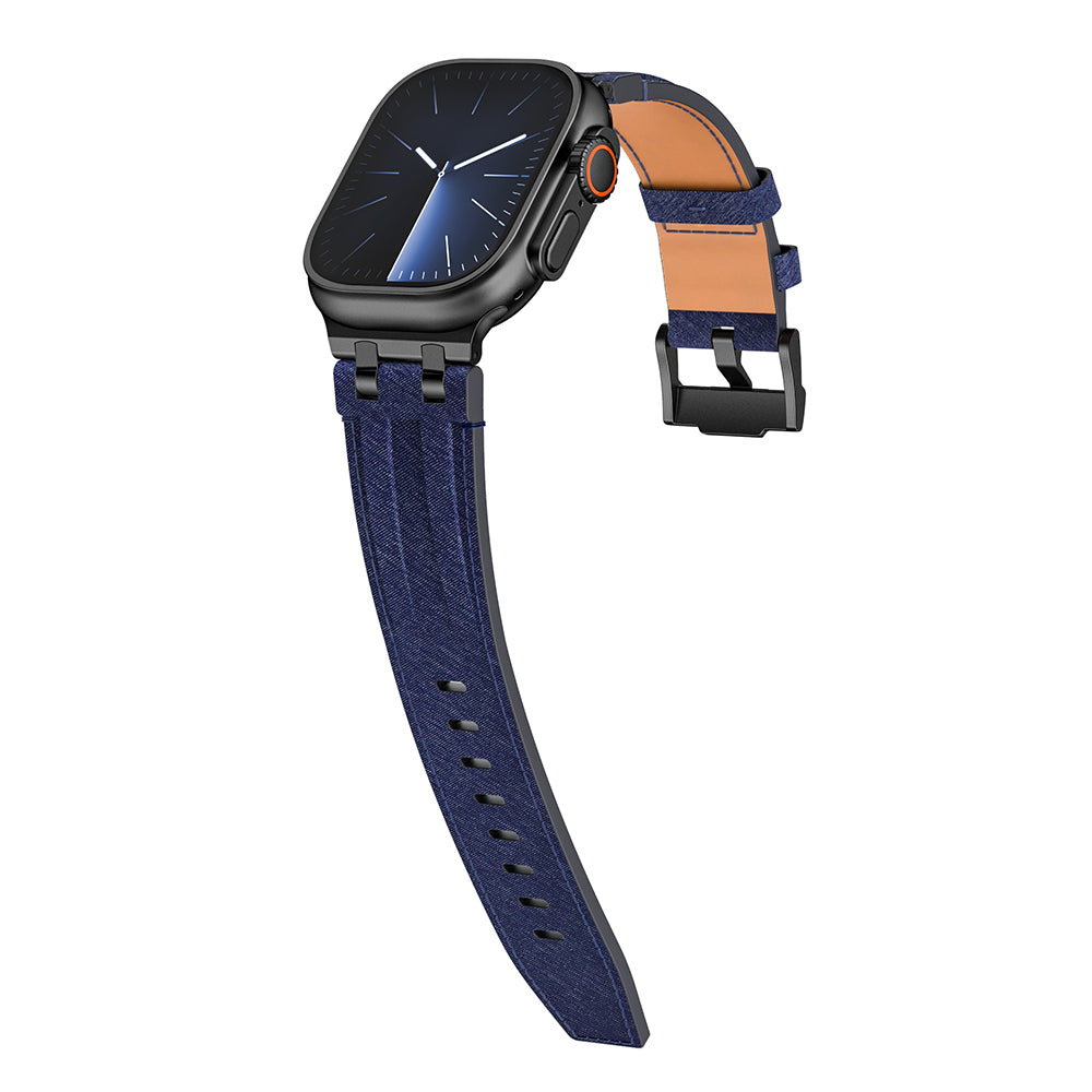 Apple Watch 7 45mm KRD-153 Kot Kumaş Tasarımlı Kordon Gümüş-Mavi