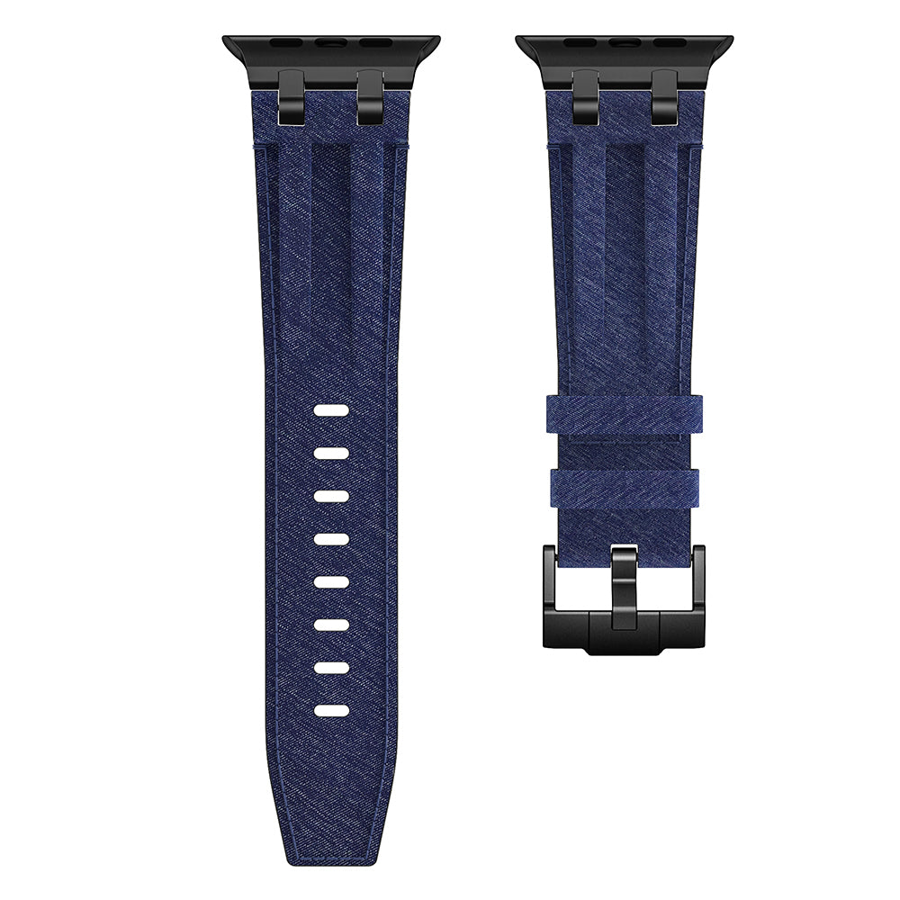 Apple Watch 7 45mm KRD-153 Kot Kumaş Tasarımlı Kordon Gümüş-Mavi