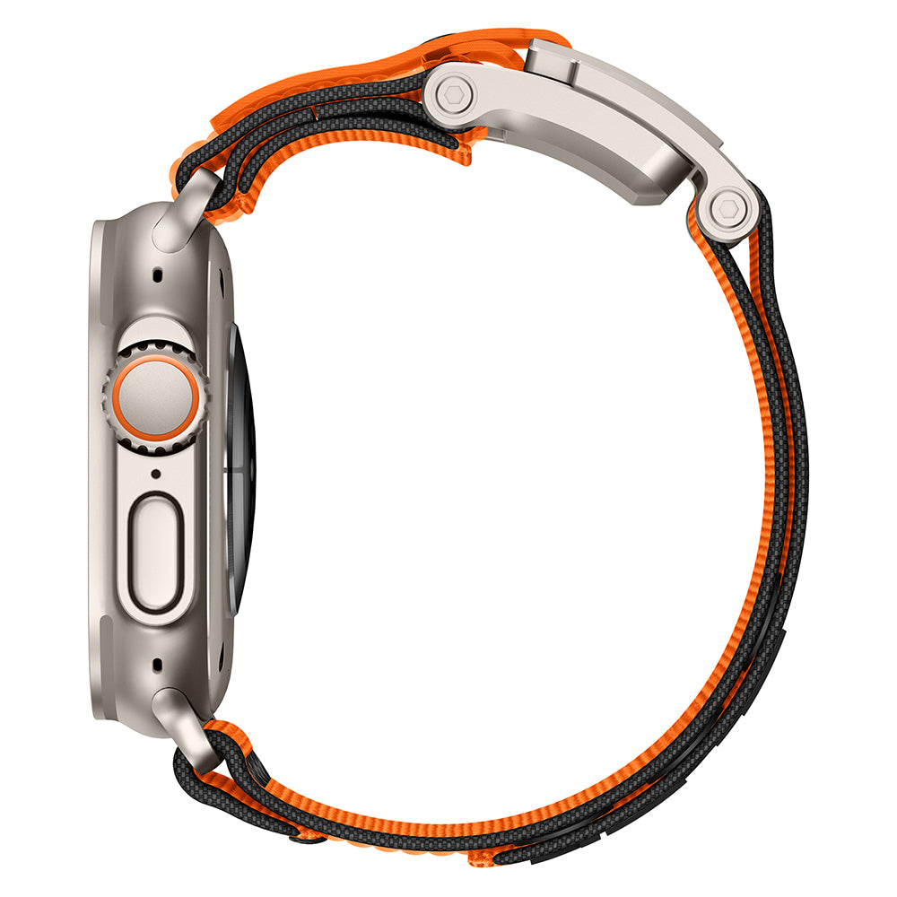 Apple Watch 7 45mm Zore KRD-154 Naylon Kumaş Hasır Örgülü Kordon Gri-Turuncu