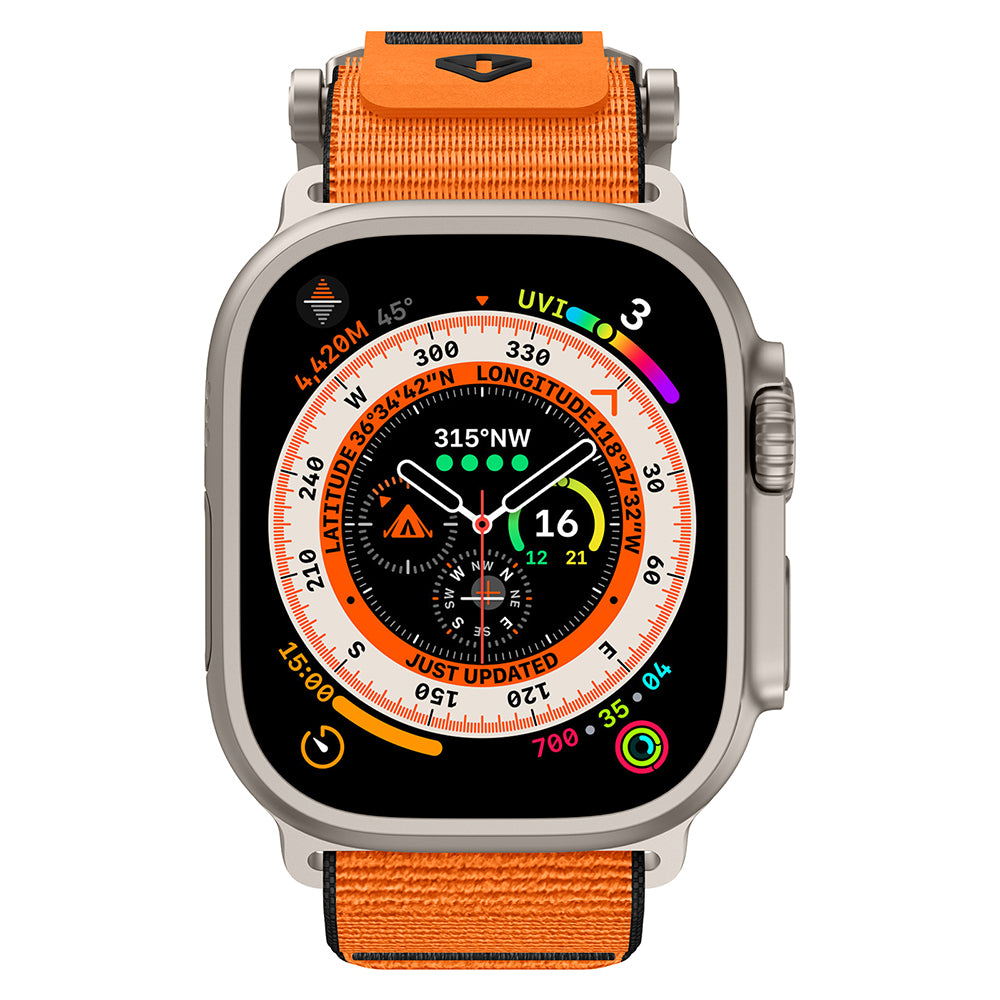 Apple Watch 7 45mm Zore KRD-154 Naylon Kumaş Hasır Örgülü Kordon Gri-Turuncu