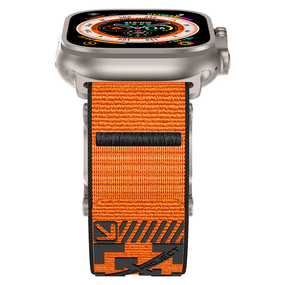 Apple Watch 7 45mm Zore KRD-154 Naylon Kumaş Hasır Örgülü Kordon Gri-Turuncu