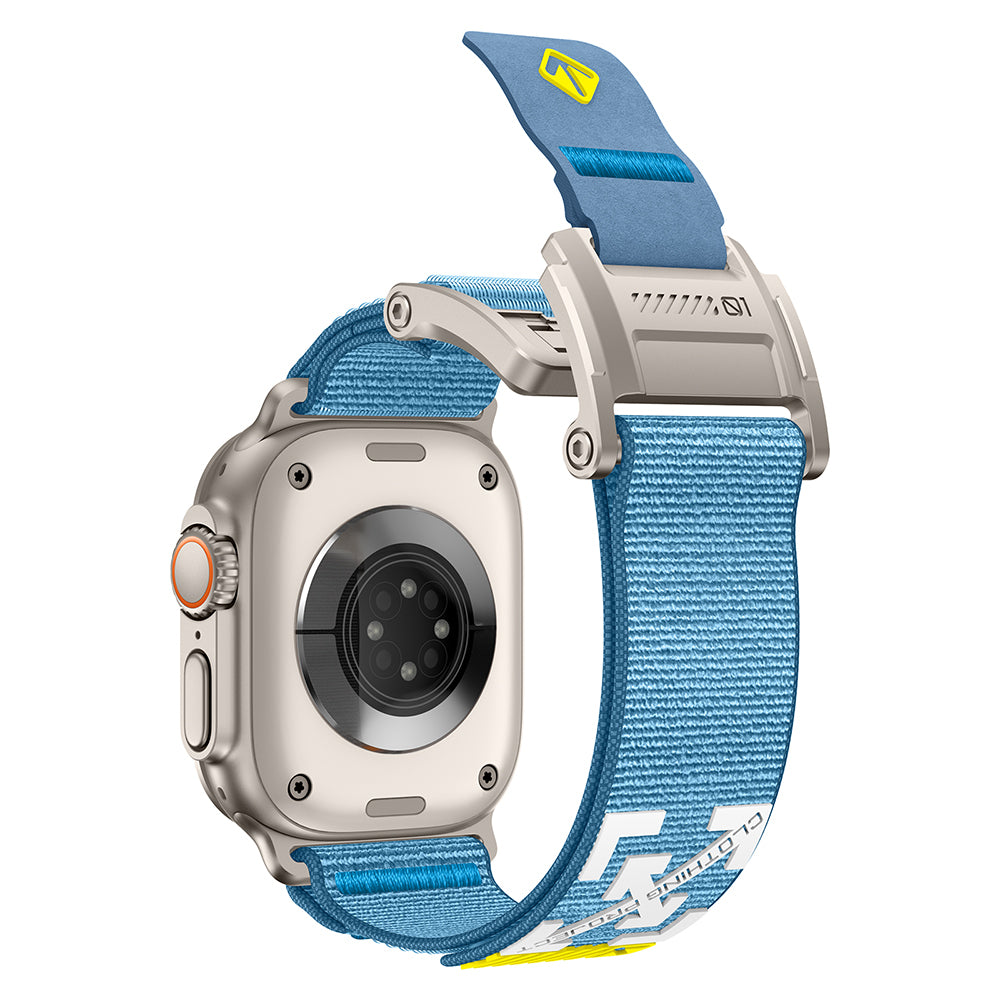 Apple Watch 7 45mm KRD-154 Naylon Kumaş Hasır Örgülü Kordon Gri-Mavi