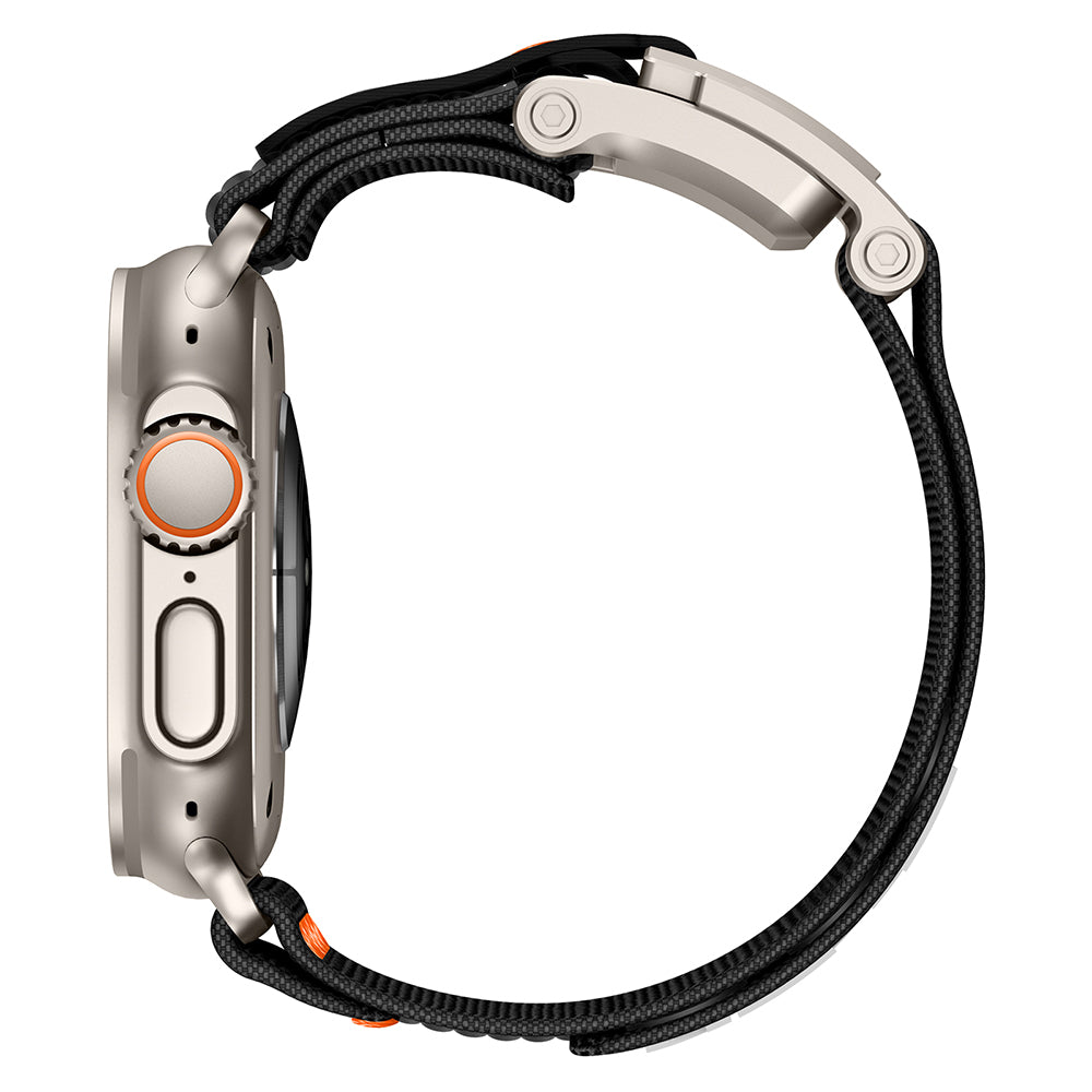 Apple Watch 7 45mm Zore KRD-154 Naylon Kumaş Hasır Örgülü Kordon Gri-Siyah