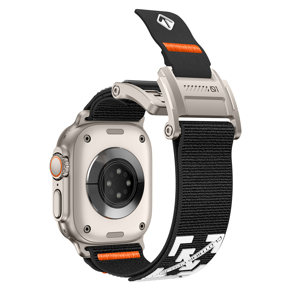 Apple Watch 7 45mm Zore KRD-154 Naylon Kumaş Hasır Örgülü Kordon Gri-Siyah
